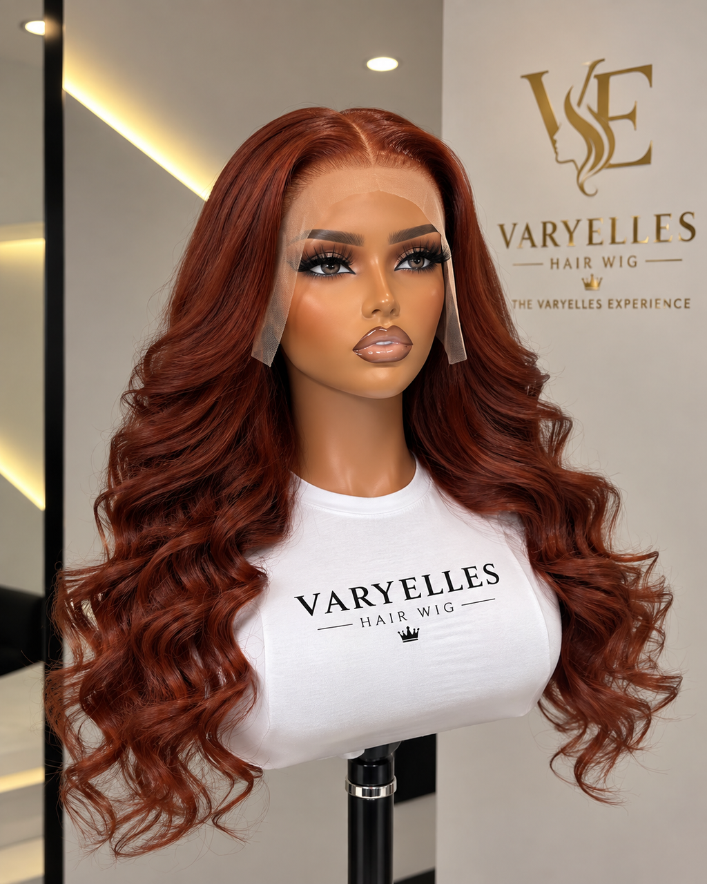 Cannelle — Perruque lace front 13×4 cuivrée ondulée, 22 po