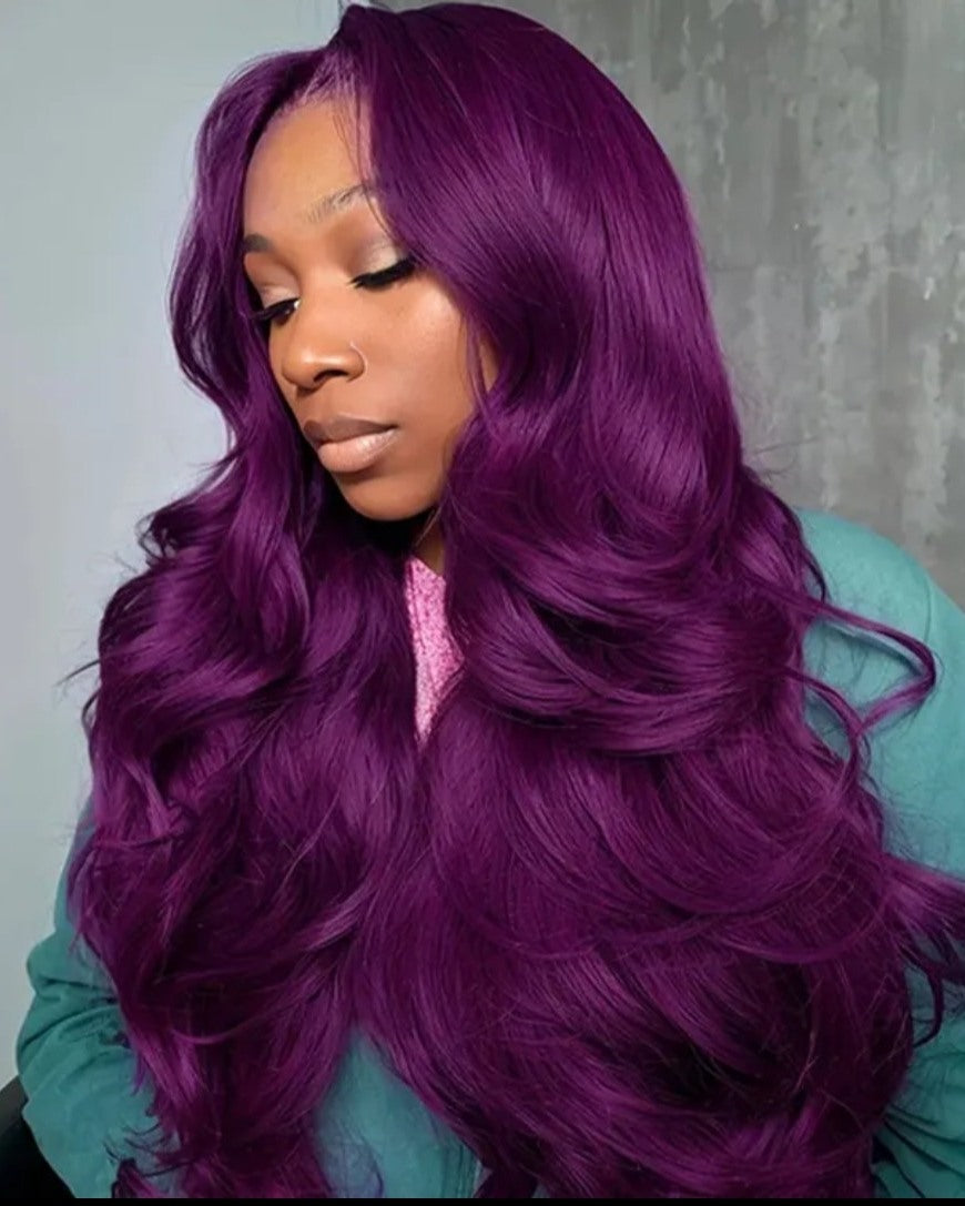 Améthyste purple bouncy 13x4 lace front wig, 26 inch — side