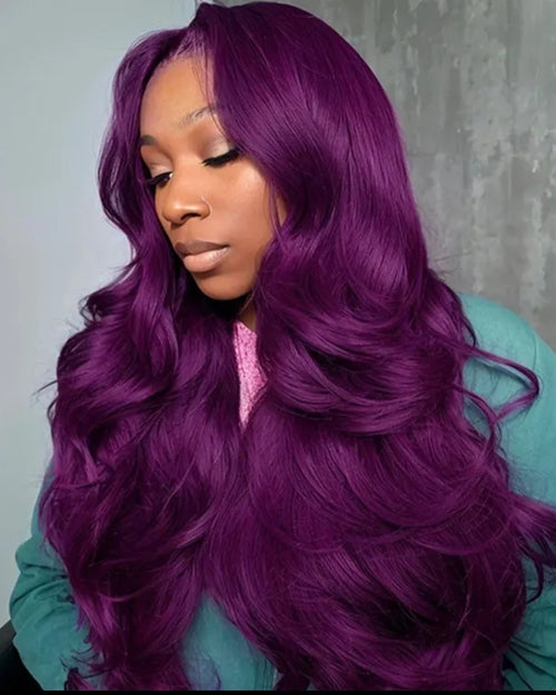Améthyste purple bouncy 13x4 lace front wig, 26 inch — side