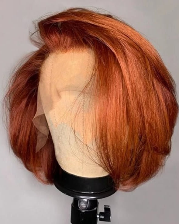 Paprika ginger copper short bob 13x4 lace front wig, 8 inch
