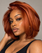 Paprika ginger copper short bob lace front wig, 8 inch — worn