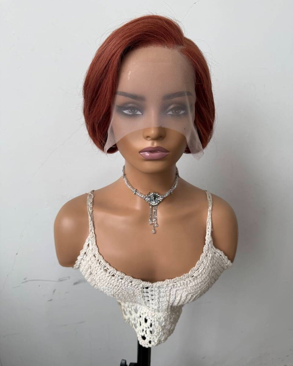 Paprika ginger copper short bob lace front wig, 8 inch — real photo