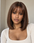 Praline brown straight bob wig with bangs, 10 inch — worn