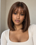 Praline brown straight bob wig with bangs, 10 inch — worn