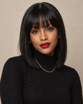 Saint-Germain jet black straight bob wig with bangs, 12 inch — worn